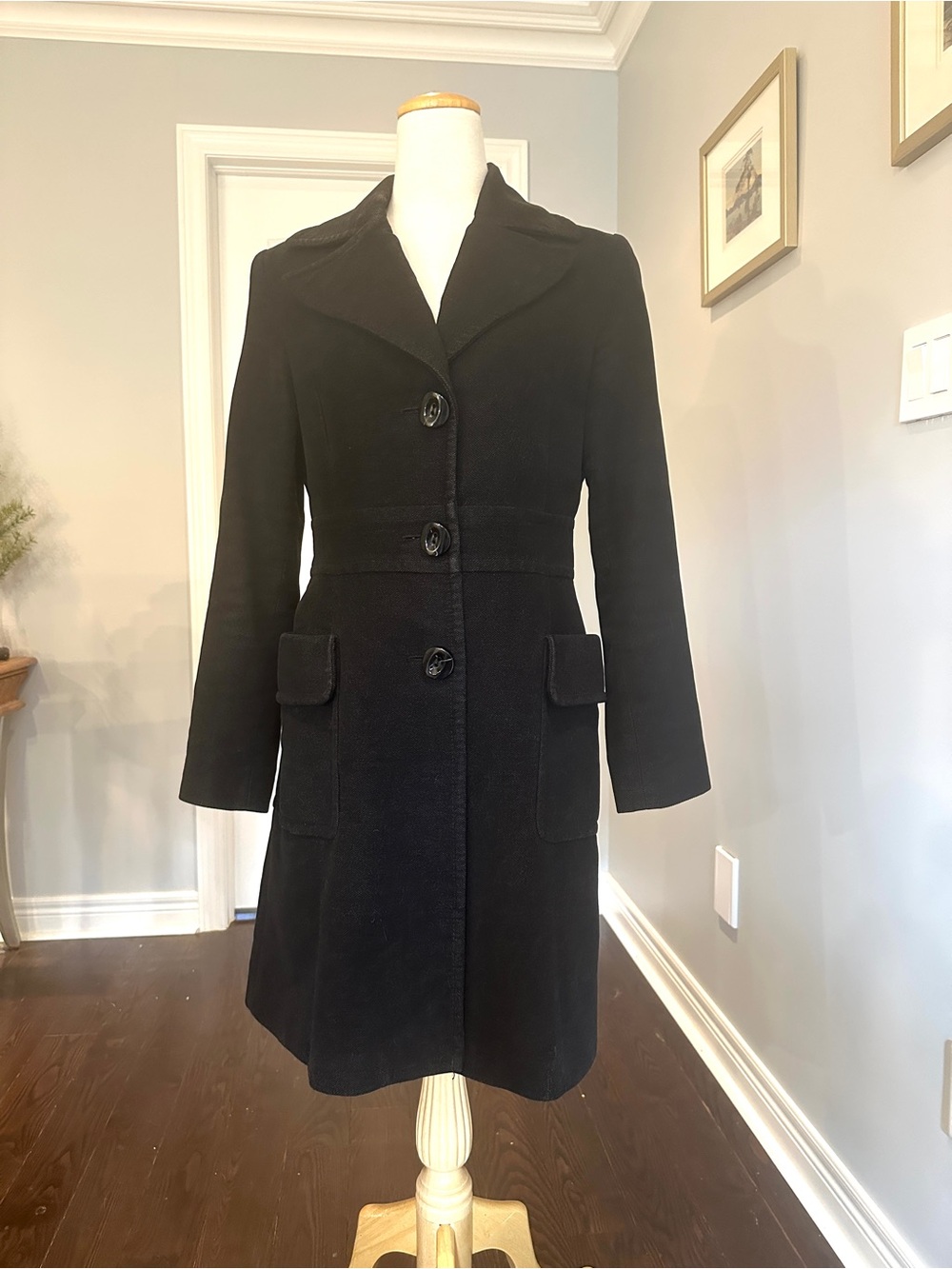 Mango Black Single-Breasted Velvet-like Trench Coat